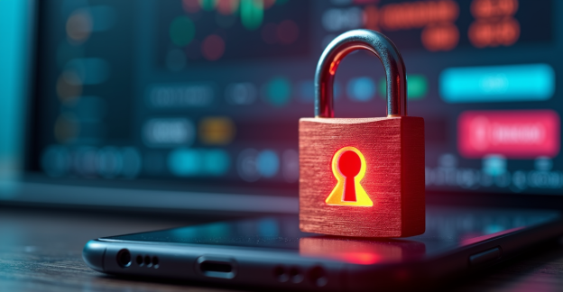 Digital padlock on smartphone, online gambling interface, internet censorship